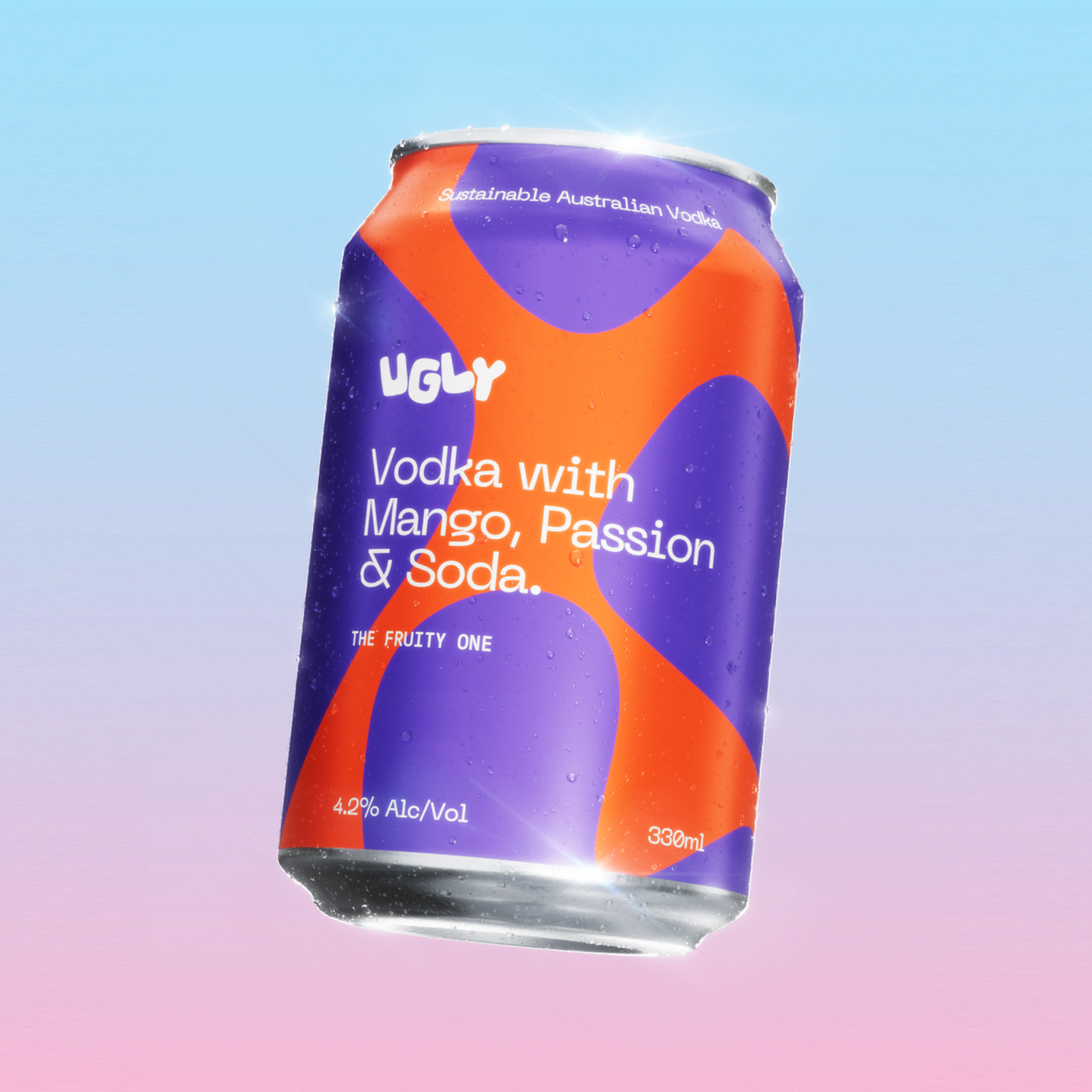 Ugly Vodka can with colorful design on a gradient background